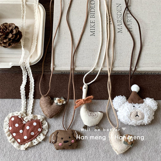 Sweet Cute Fabric Love Animal Brown Female High Sense Necklaces