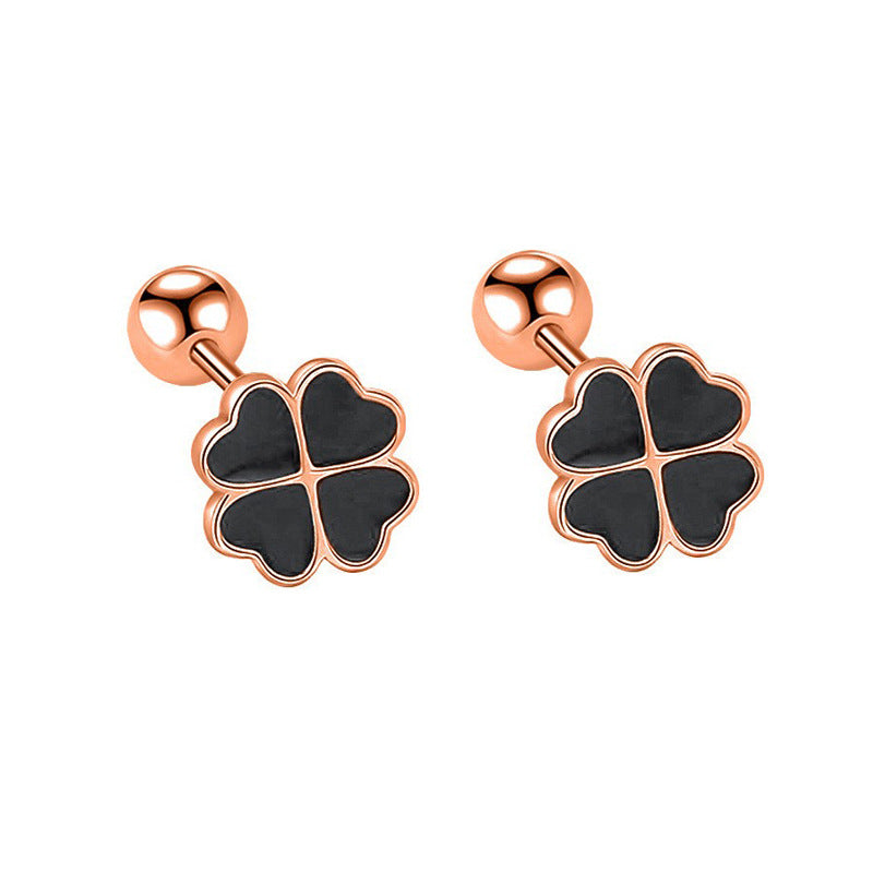 Women's & Men's Four-leaf Clover Thread Black Epoxy Love Heart Earrings