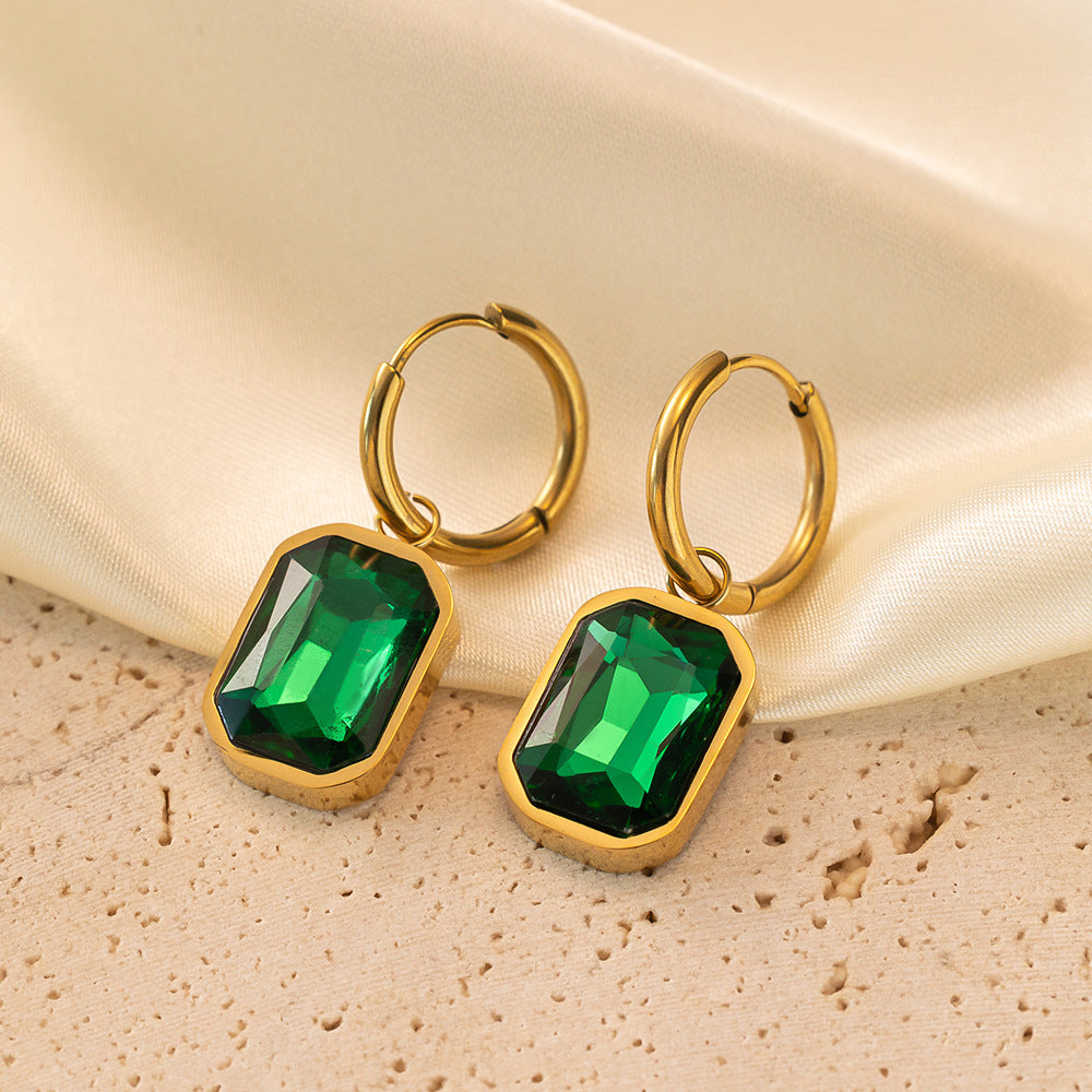 Women's Titanium Steel Gold Plated Cut Angle Rectangular Earrings