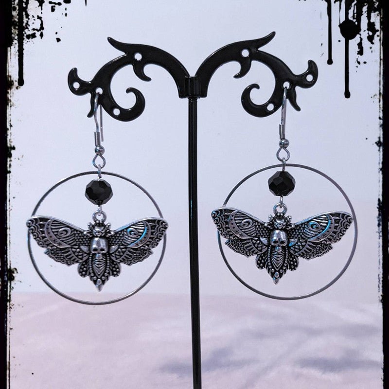 New Gothic Sier Skull Moth Stylish Earrings