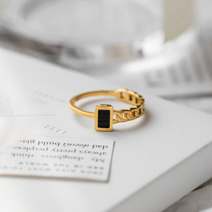 Women's Style High-grade Black Rectangular Chain Design Rings