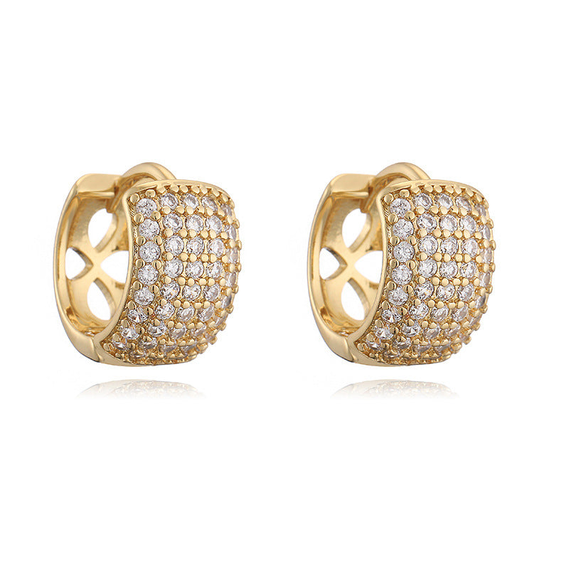 Row Square Full Diamond Ear Clip Gold Personality Earrings