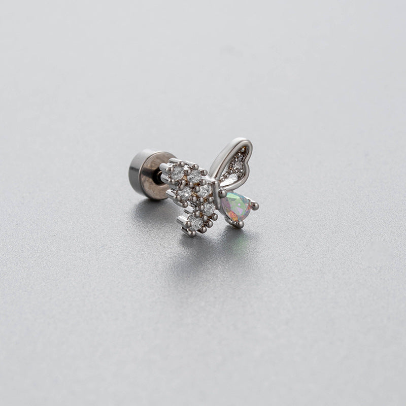 Titanium Steel Ear Bone Cross Bow Garland Screw Earrings