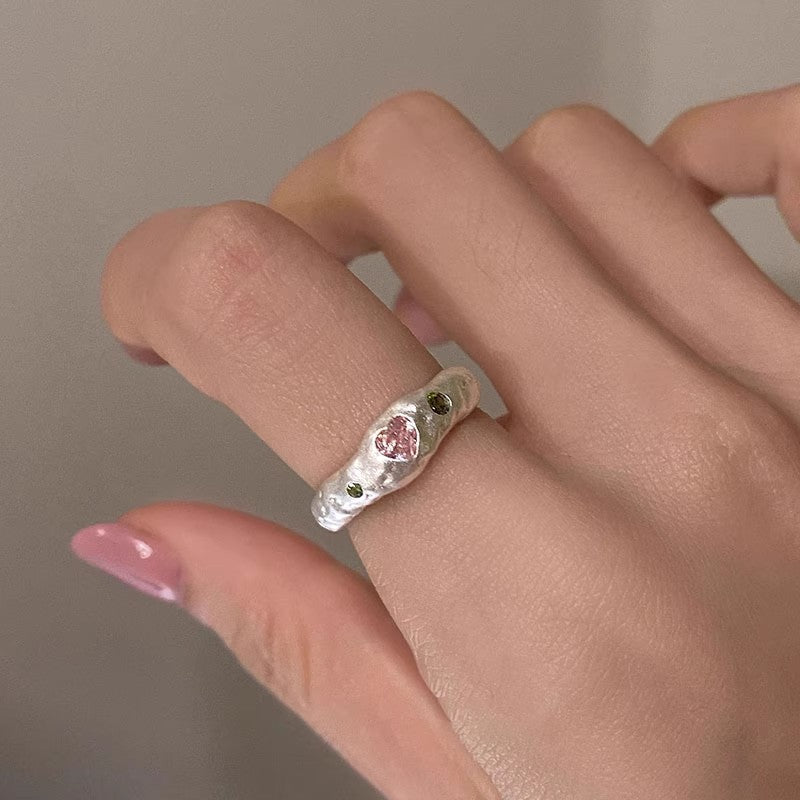 Pink Loving Heart Zircon Female Irregular Rings