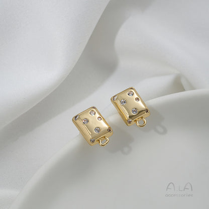 Retention Gilded Inlaid Zirconium Geometric Square Round Water Drop Earrings