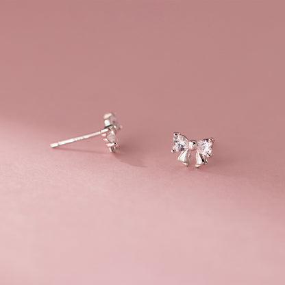 Women's Sterling Sier Diamond Bow Korean Fashion Sweet Style Earrings