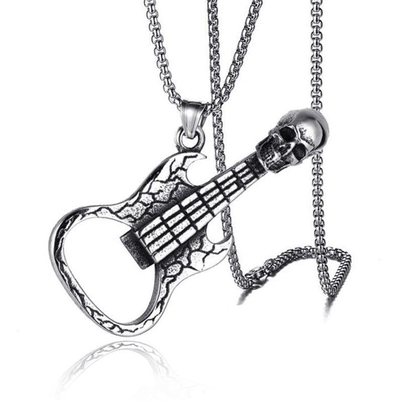 Men's Fashion Creative Skull Guitar Bottle Opener Necklaces