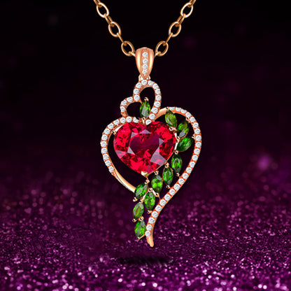 Women's Fashion Ruby Peach Heart With Green Pendants