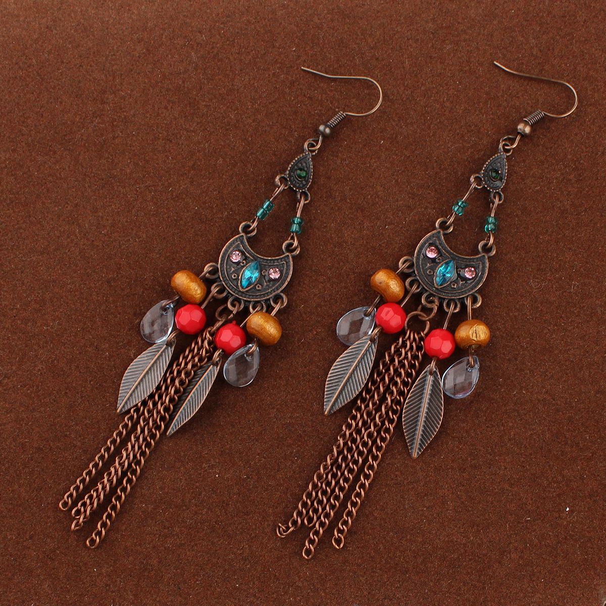 Tassel Turquoise Retro Imitation Miao Sier Minority National Style Earrings