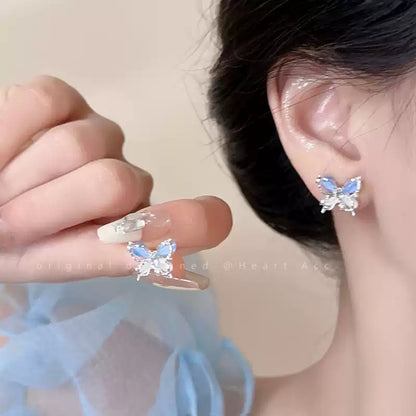 Fairy Blue Tassel Butterfly High Sense Earrings