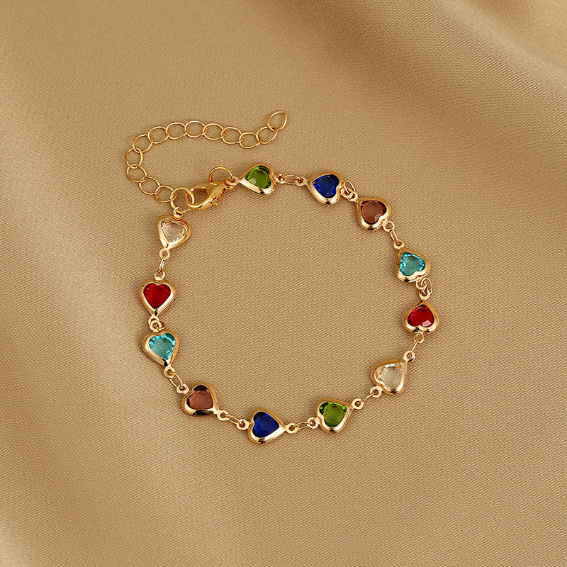 Fashion Heart Colorful Heart-shaped Zircon Chain Bracelets