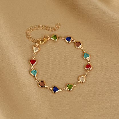 Fashion Heart Colorful Heart-shaped Zircon Chain Bracelets