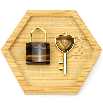 Natural Stone Love Key Heart Lock Pendants