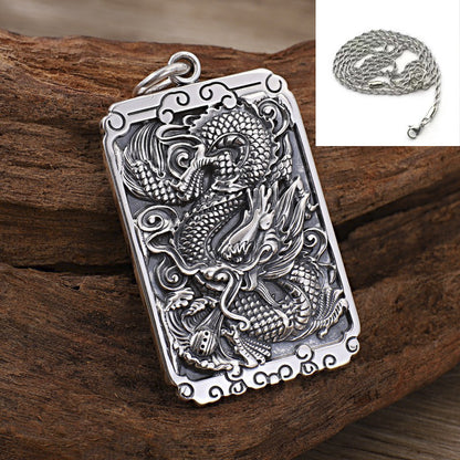 Men's Sier Dragon Domineering Personalized Chinese Vintage Necklaces