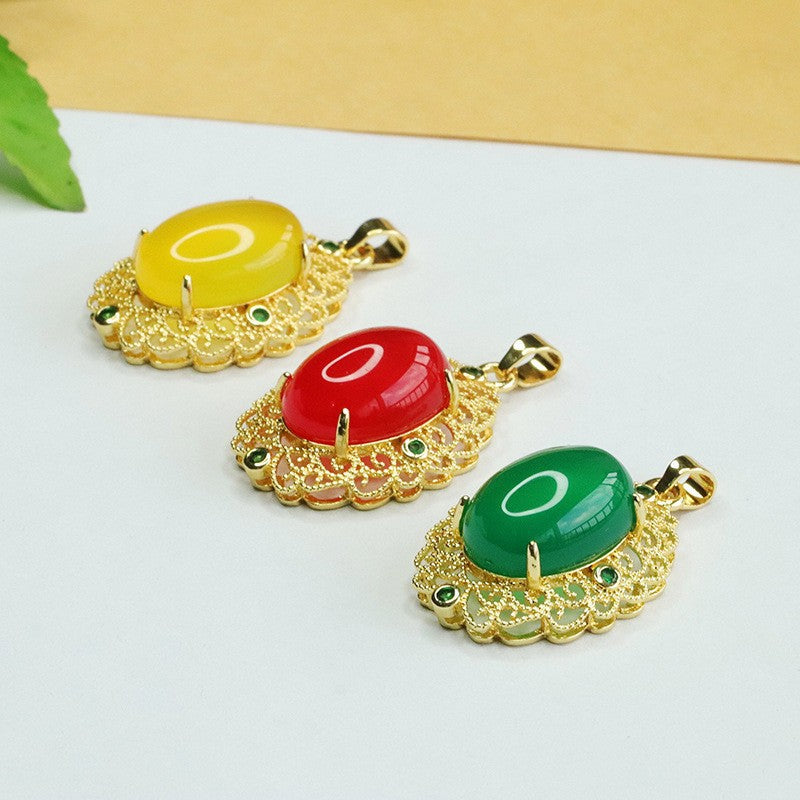 Women's Agate Yellow Green Chalcedony Palace Style Pendants