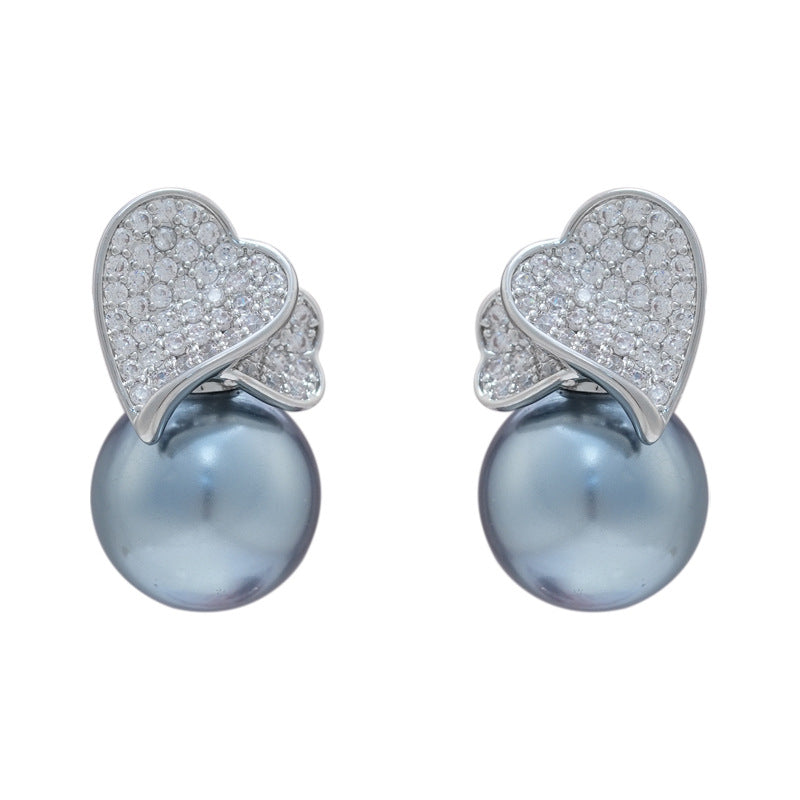 Double Heart Zircon Pearl Light Luxury Earrings