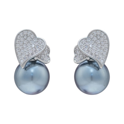 Double Heart Zircon Pearl Light Luxury Earrings