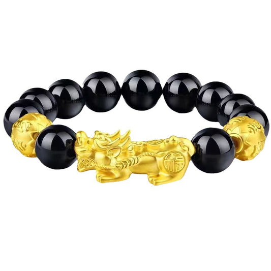 Wealth Pi Imitation Obsidian Alluvial Gold Six Bracelets