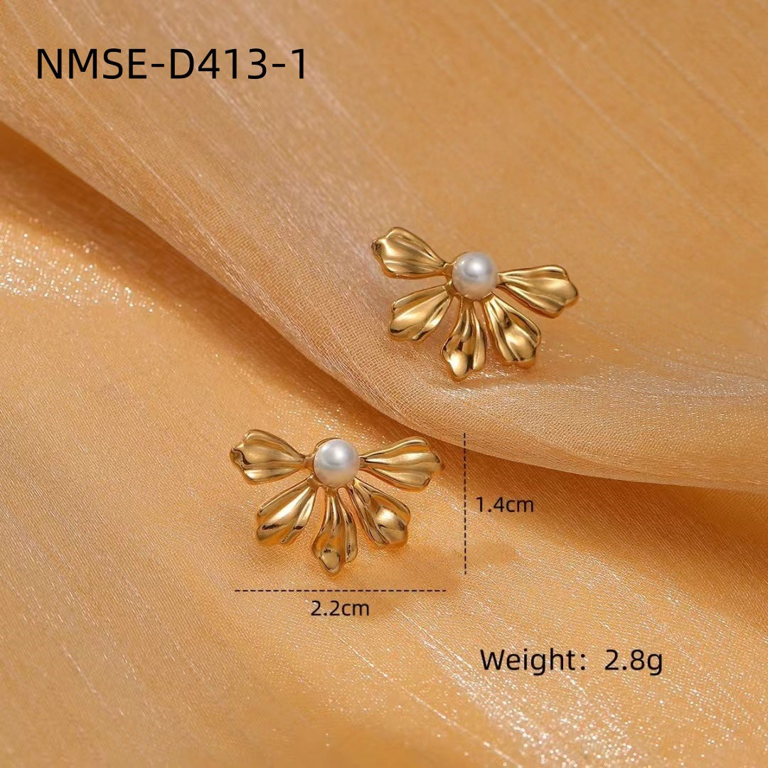 Titanium Steel Pearl Flower High-grade Simple Earrings