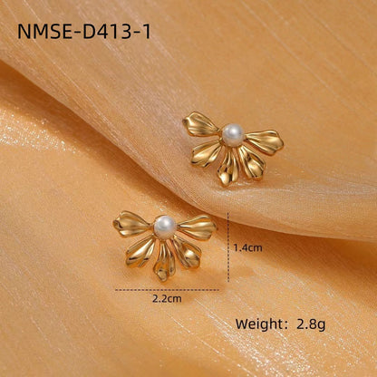 Titanium Steel Pearl Flower High-grade Simple Earrings