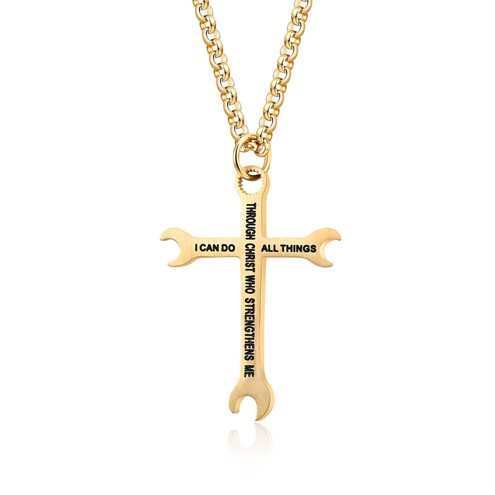 Classic Stainless Steel Wrench Cross Titanium Pendants