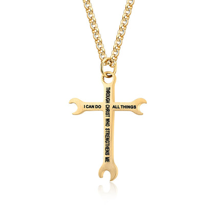 Classic Stainless Steel Wrench Cross Titanium Pendants