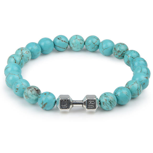 Women's & Men's Volcanic Lava Dumbbell Tigereye Turquoise White Bracelets