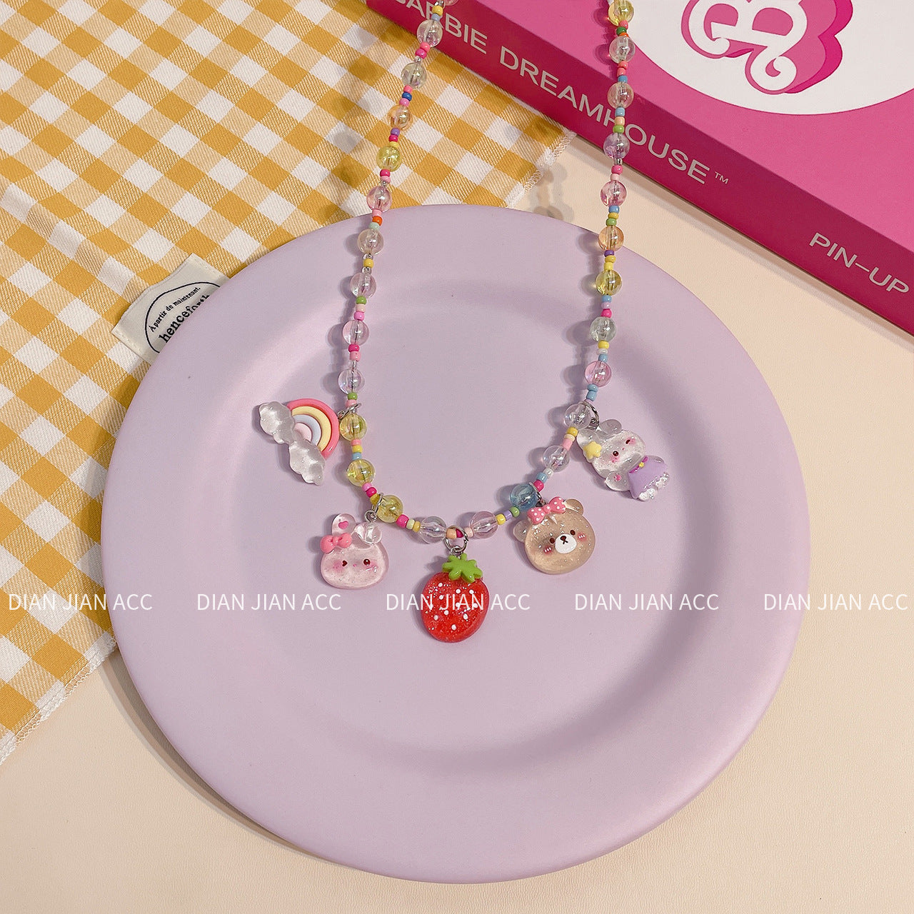 Korean Transparent Resin Color Beaded Little Princess Cute Cartoon Necklaces