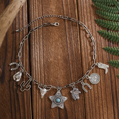 Fashion Retro Style Cow Head Cowboy Hat Necklaces