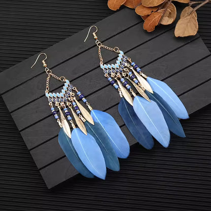 Ethnic Style Long Feather Temperamental Tassels Personality Earrings