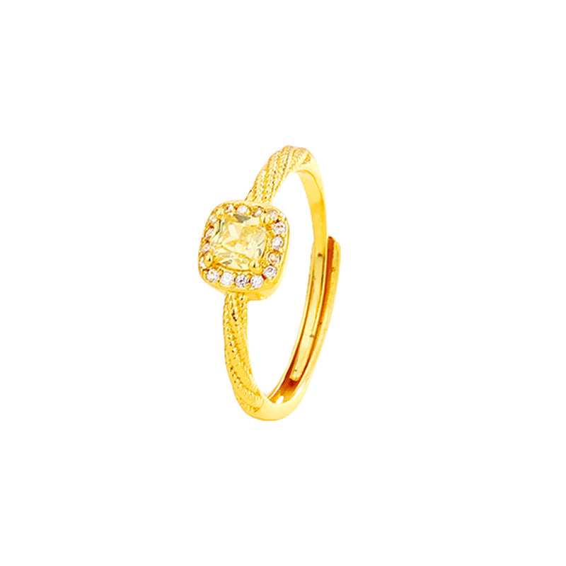 Women's Combination Twin Square Red Zircon Twist Gold Rings