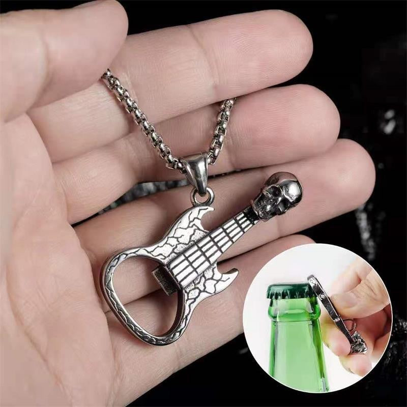 Men's Fashion Creative Skull Guitar Bottle Opener Necklaces