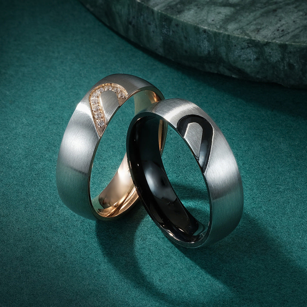 Durable Couple Ornament Titanium Steel Heart-shaped Rings