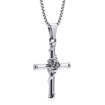 Men's Titanium Steel Stainless Rose Cross Gold Hip Necklaces