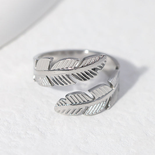 Feather Stainless Steel Adjustable Mouth Unique Rings