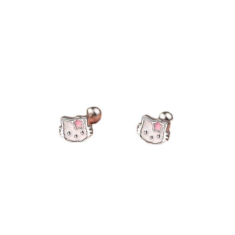 Pure Sier Cat Screw Cute Sweet Earrings