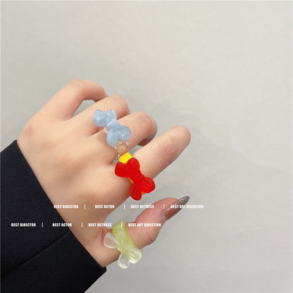 Fashionable Blooming Bow Checkerboard Resin Style Rings