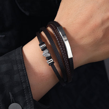 Men's Ancient Style Leather Woven Trendy Beaded Bracelets