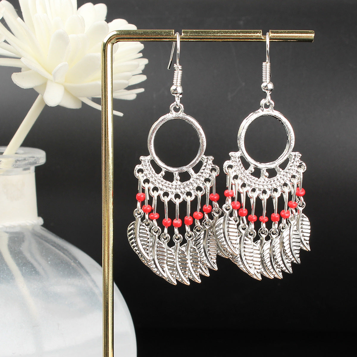 Tassel Turquoise Retro Imitation Miao Sier Minority National Style Earrings