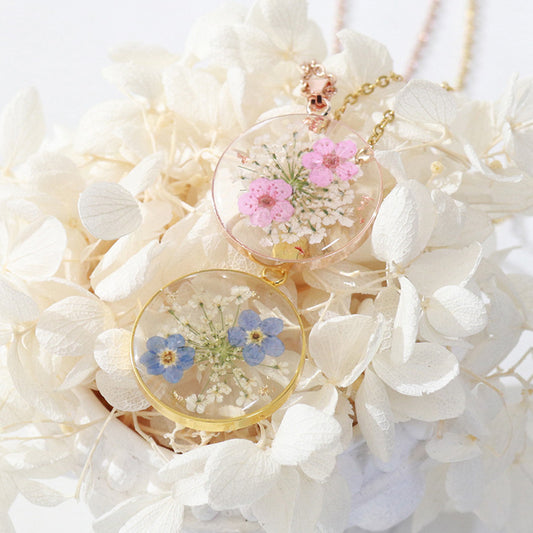 Rose Gold Myosotis Real Flower Dried Jewelry Transparent Resin Pendants