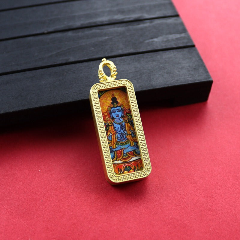 Square Birth Buddha Yellow God Of Wealth Green Tara Pendants