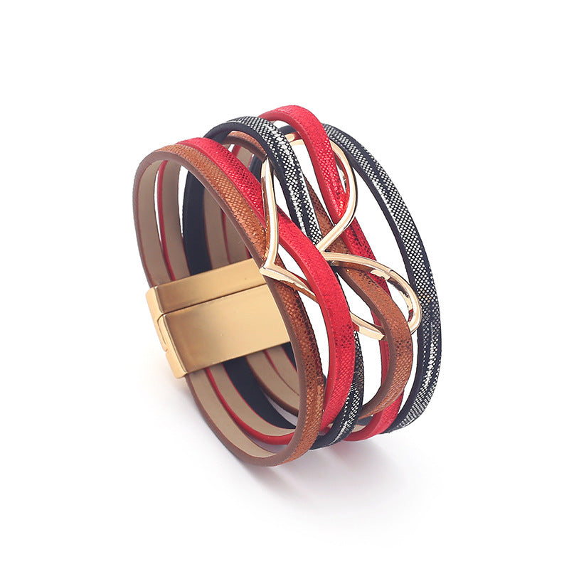 Women's High Quality Leather Fashion Love Heart Color Bracelets