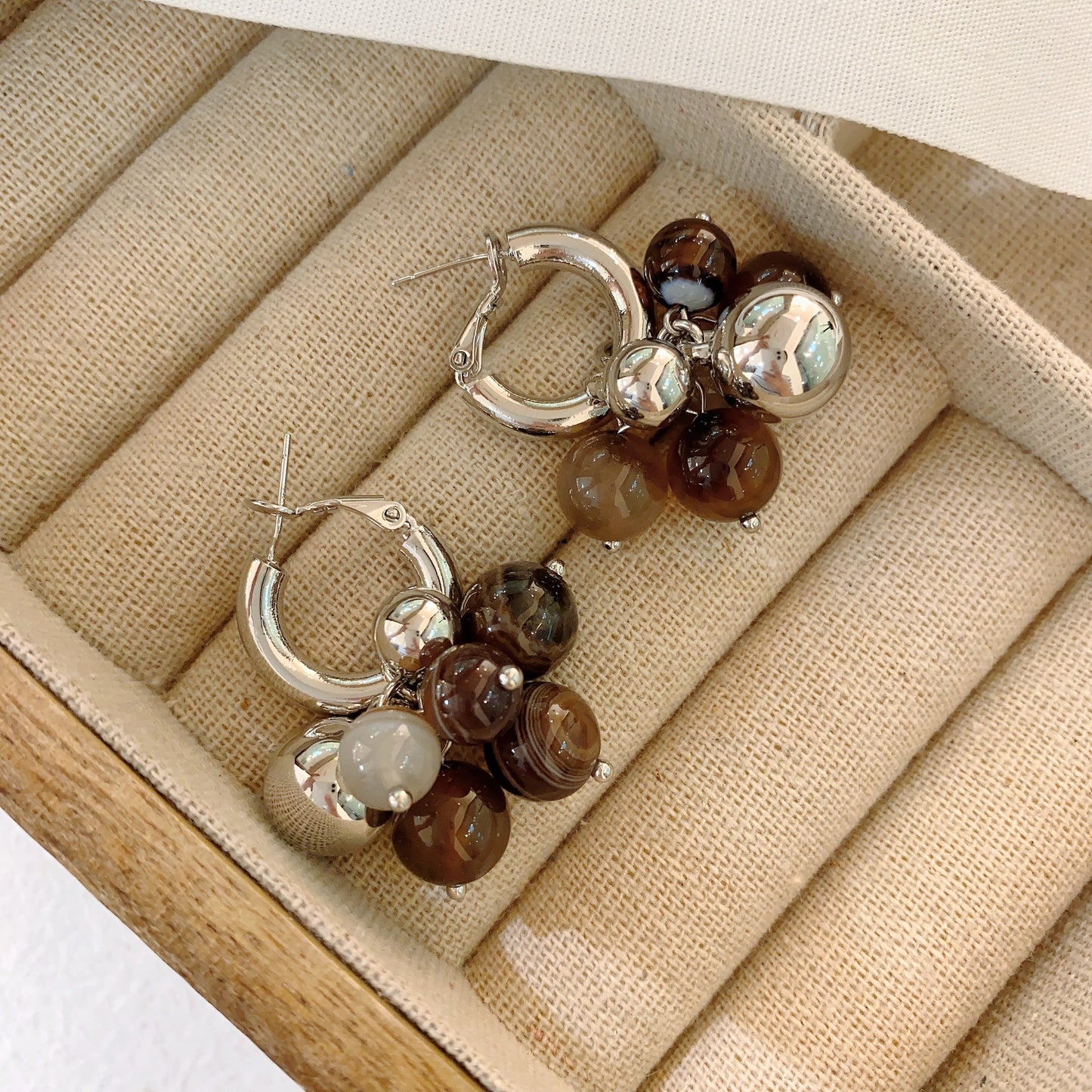 Coffee Color Natural Stone Design Temperament Earrings