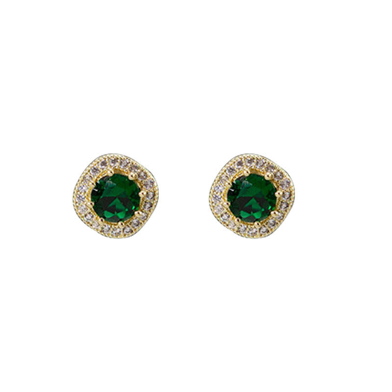 Emerald Zircon Square Female Temperament Light Luxury Style Earrings