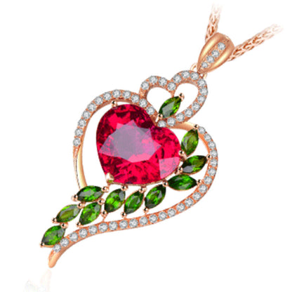 Women's Fashion Ruby Peach Heart With Green Pendants