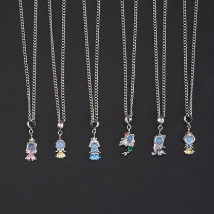 Zircon Cartoon Princess Fashion Mermaid Real Gold Necklaces