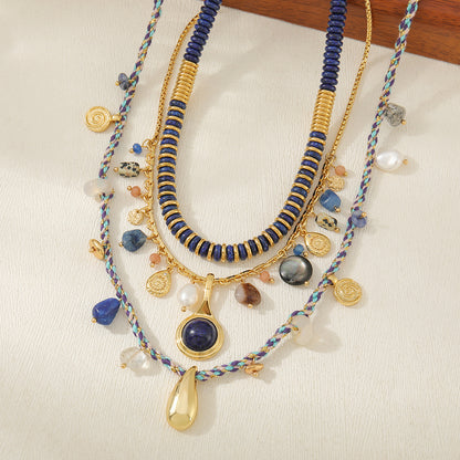 Women's Natural Lapis Lazuli Sweater Chain Freshwater Pearl Necklaces