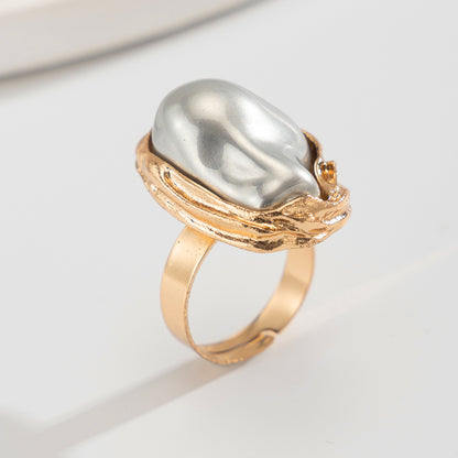 Baroque Inlaid Shaped Pearl Retro Irregular Rings