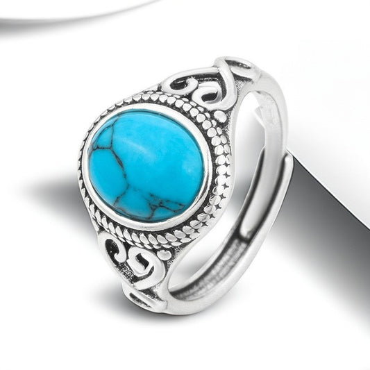 Women's & Men's Imitation Turquoise Open Adjustable Retro Simple Rings