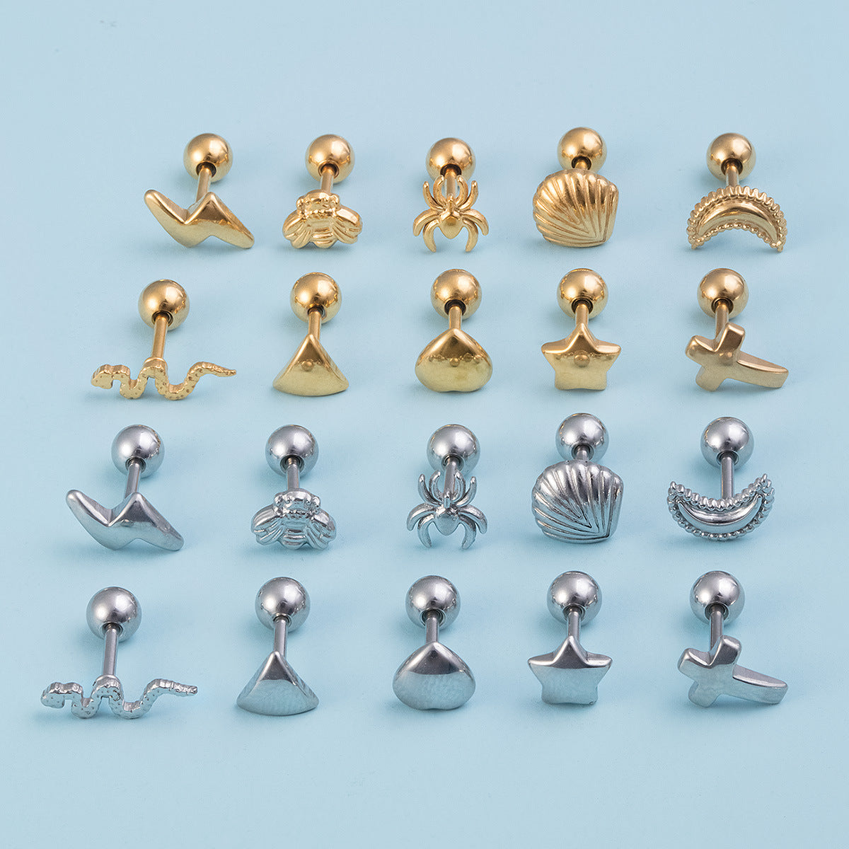 Rod Shell Snake Shape Creative Ear Bone Screw Earrings